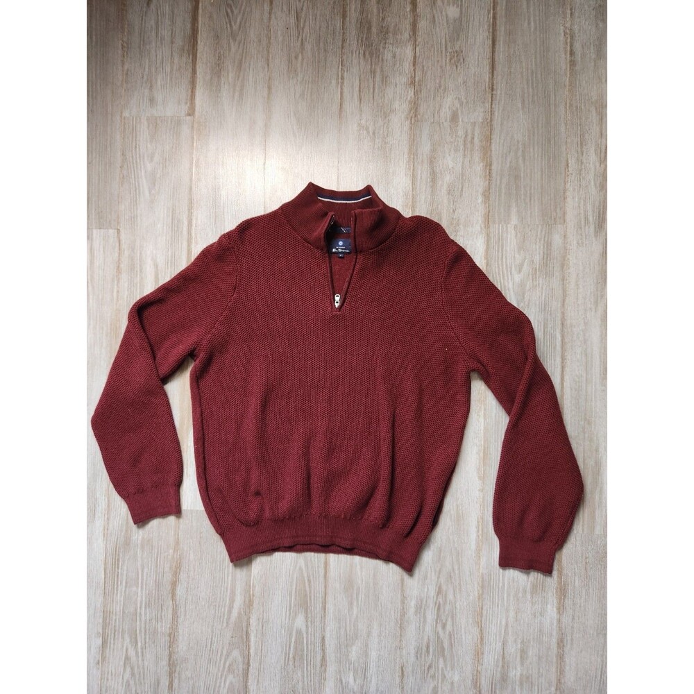 Ben Sherman 1/4 Zip Pullover Knit Mock Neck Sweater Thick Stretch Red Mens Sz XL